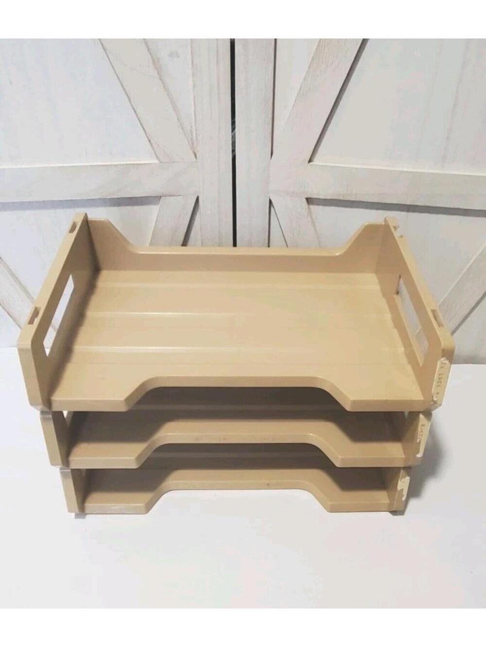 Rogers Stackable Paper Trays Matching Caddy Desk Organizers 3-Piece Set Vintage